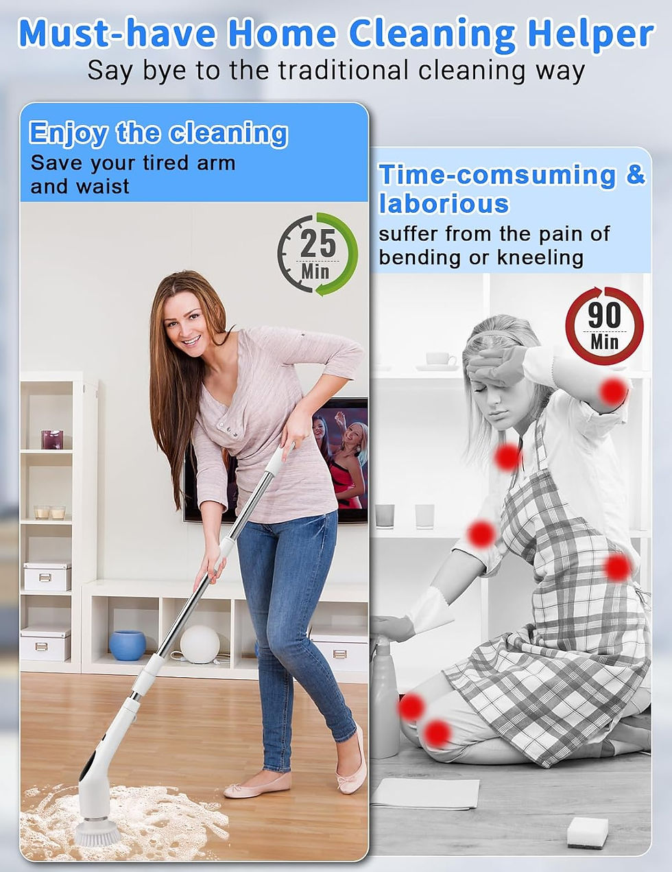 Μικρογραφία: Electric Spin Scrubber, Cordless Shower Scrubber with 3 Speeds 430 RPM