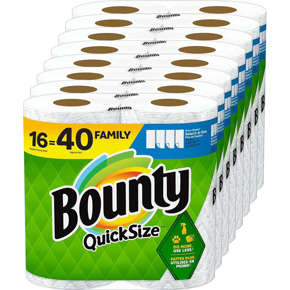 Bounty Quick-Size Paper Towels, White, 16 Family Rolls= 40 Regular Rolls