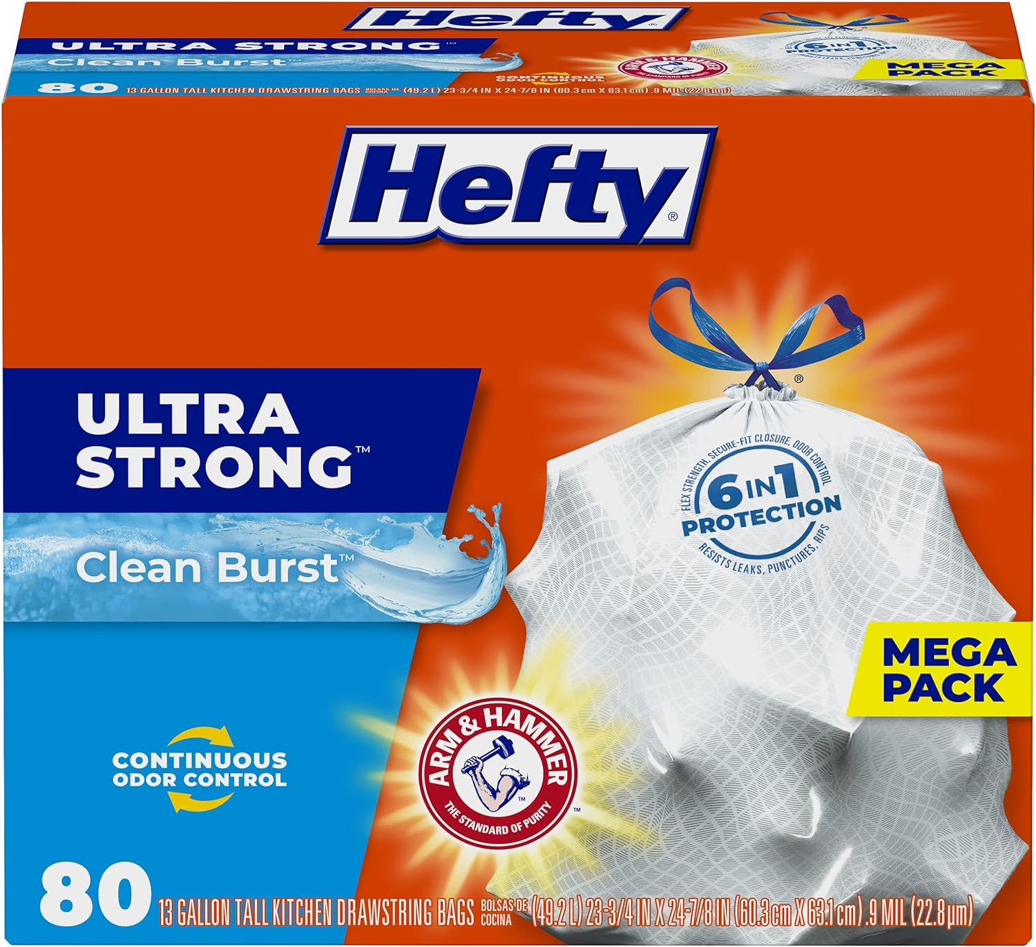 Hefty Ultra Strong Tall Kitchen Trash Bags, 13 Gallon, 80 Count