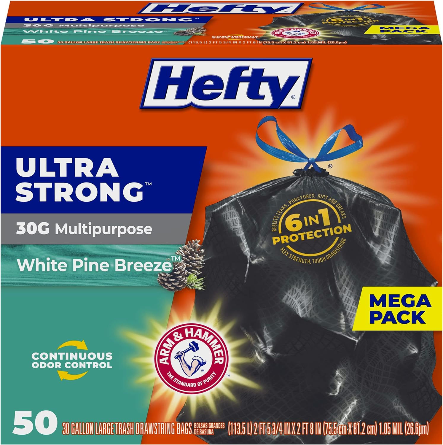 Hefty Ultra Strong Multipurpose Large Trash Bags 30 Gallon, 50ct