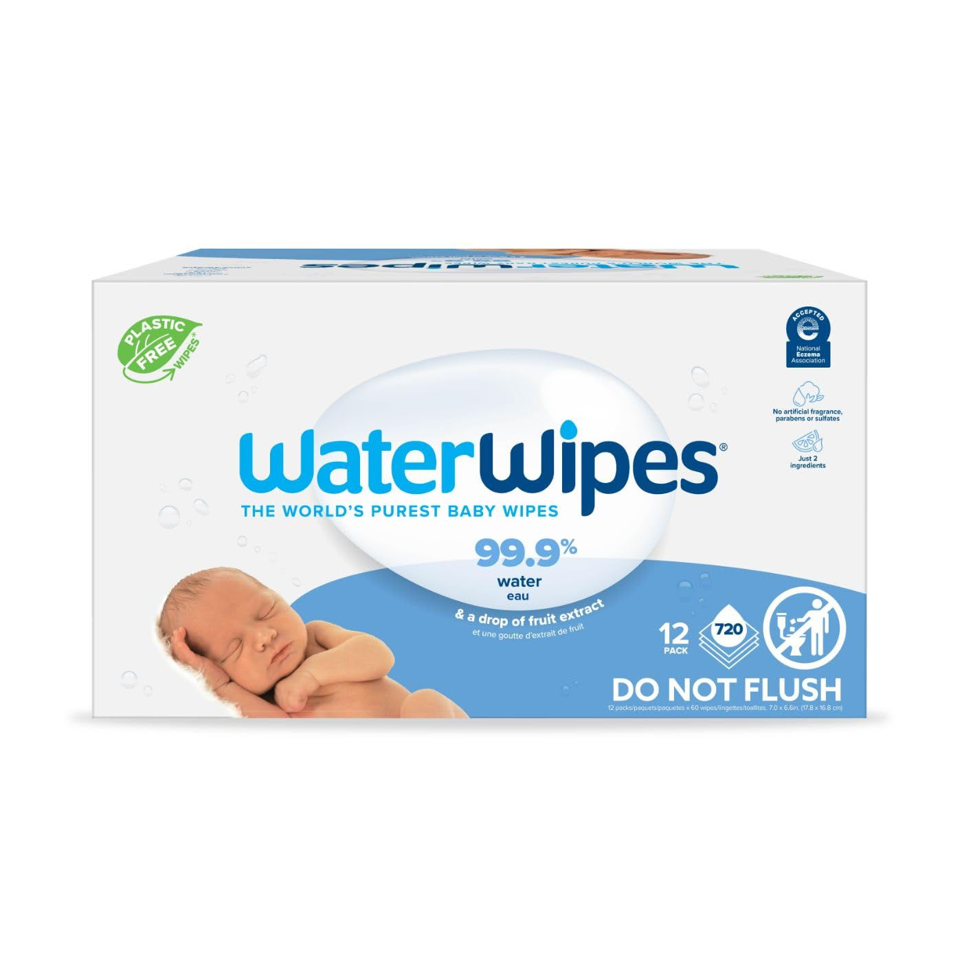 WaterWipes Plastic-Free Original Baby Wipes,720 Count (12 packs)
