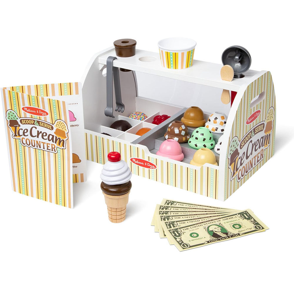 Melissa & Doug Wooden Scoop and Serve Ice Cream Counter (28 pcs)