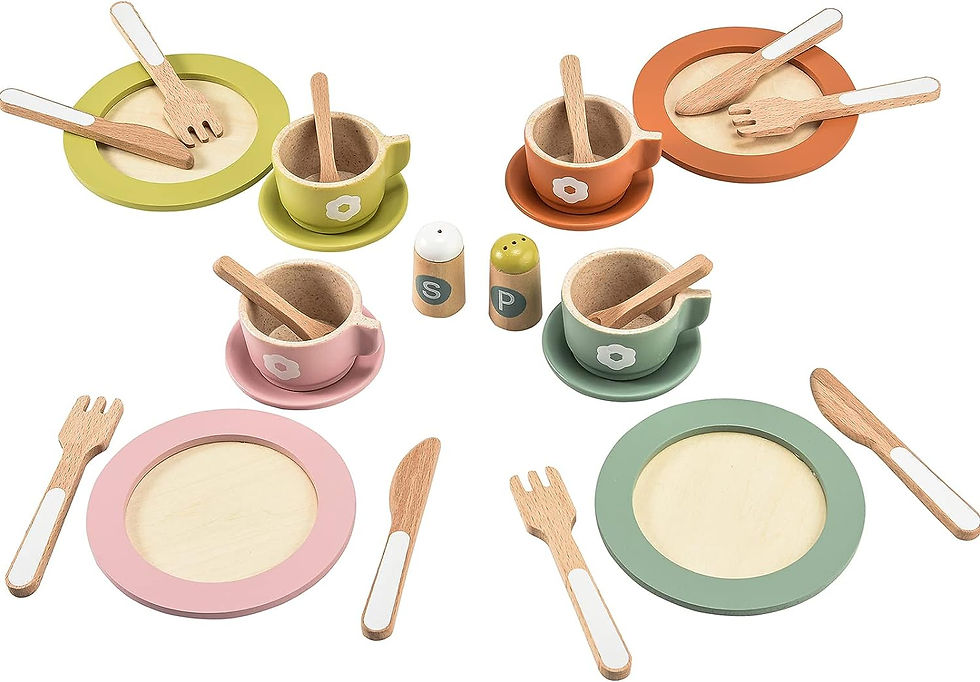 Μικρογραφία: 27PCS Wooden Toy Plates and Dishes for Kitchen Set