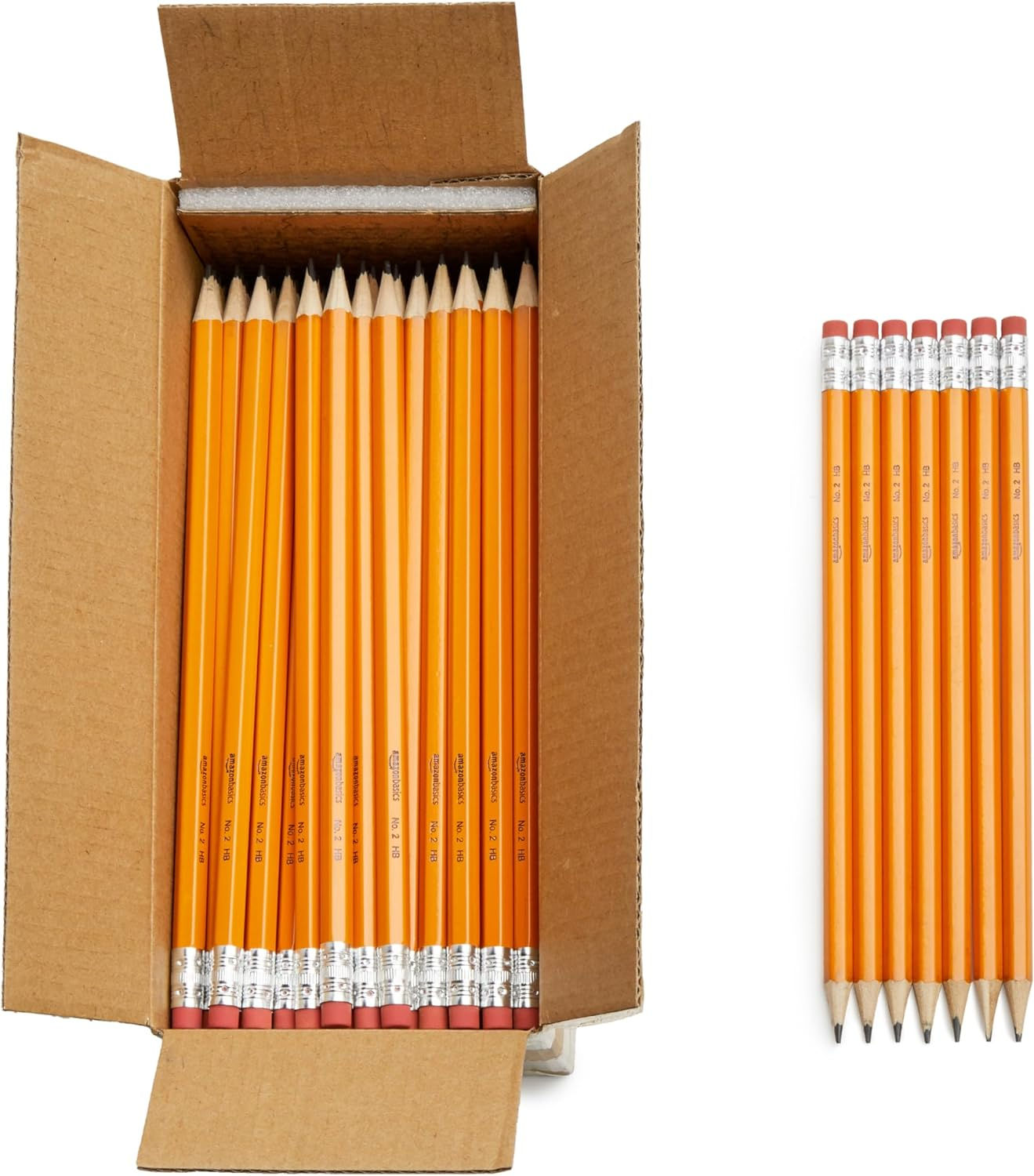 Basics Woodcased #2 Pencils, Pre-sharpened, HB Lead Bulk Box, 150 Count