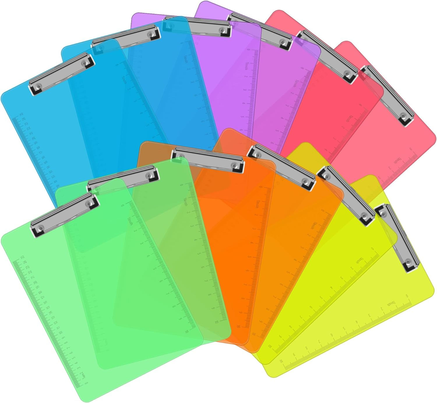 Plastic Clipboards, PANDRI 12 Pack Clear Colored Clipboards 12.5 x 9 Inch