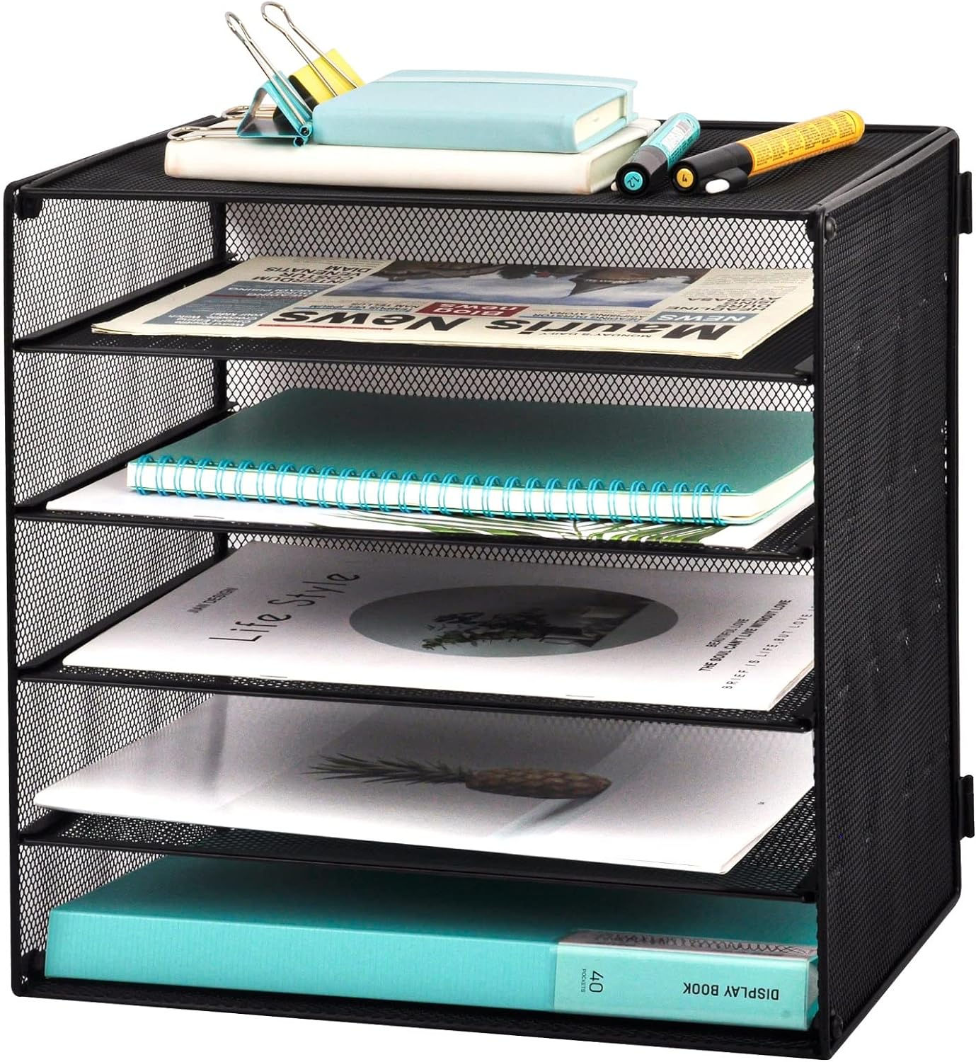 EASEPRES Durable 5 Slot Mesh Desk Organizer Tray