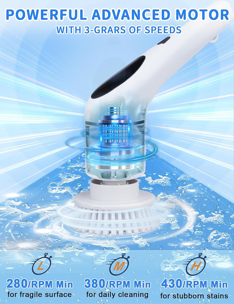 サムネイル： Electric Spin Scrubber, Cordless Shower Scrubber with 3 Speeds 430 RPM