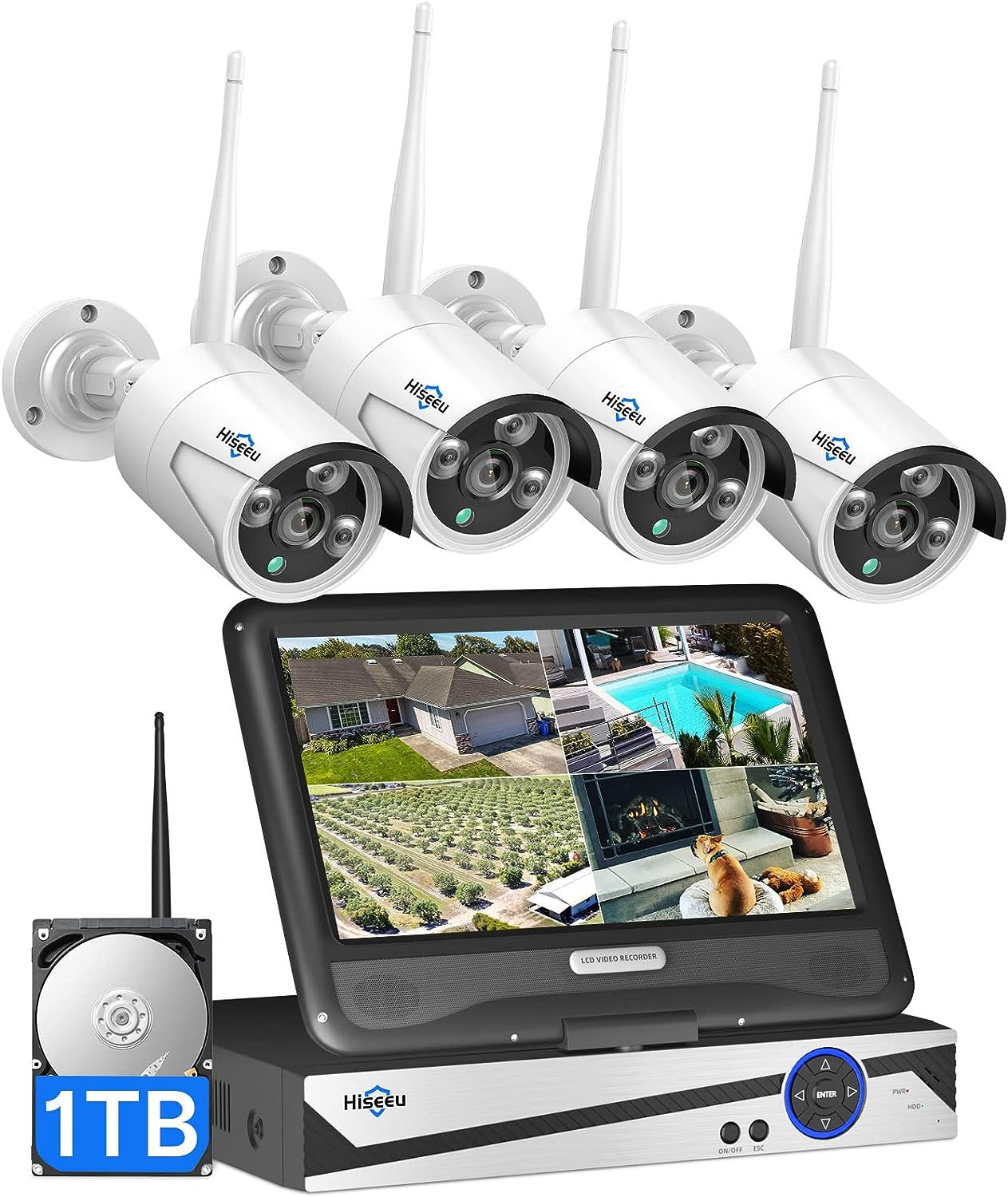 [10CH Expandable] Hiseeu Wireless Security Camera System with 10in LCD 2K Monito
