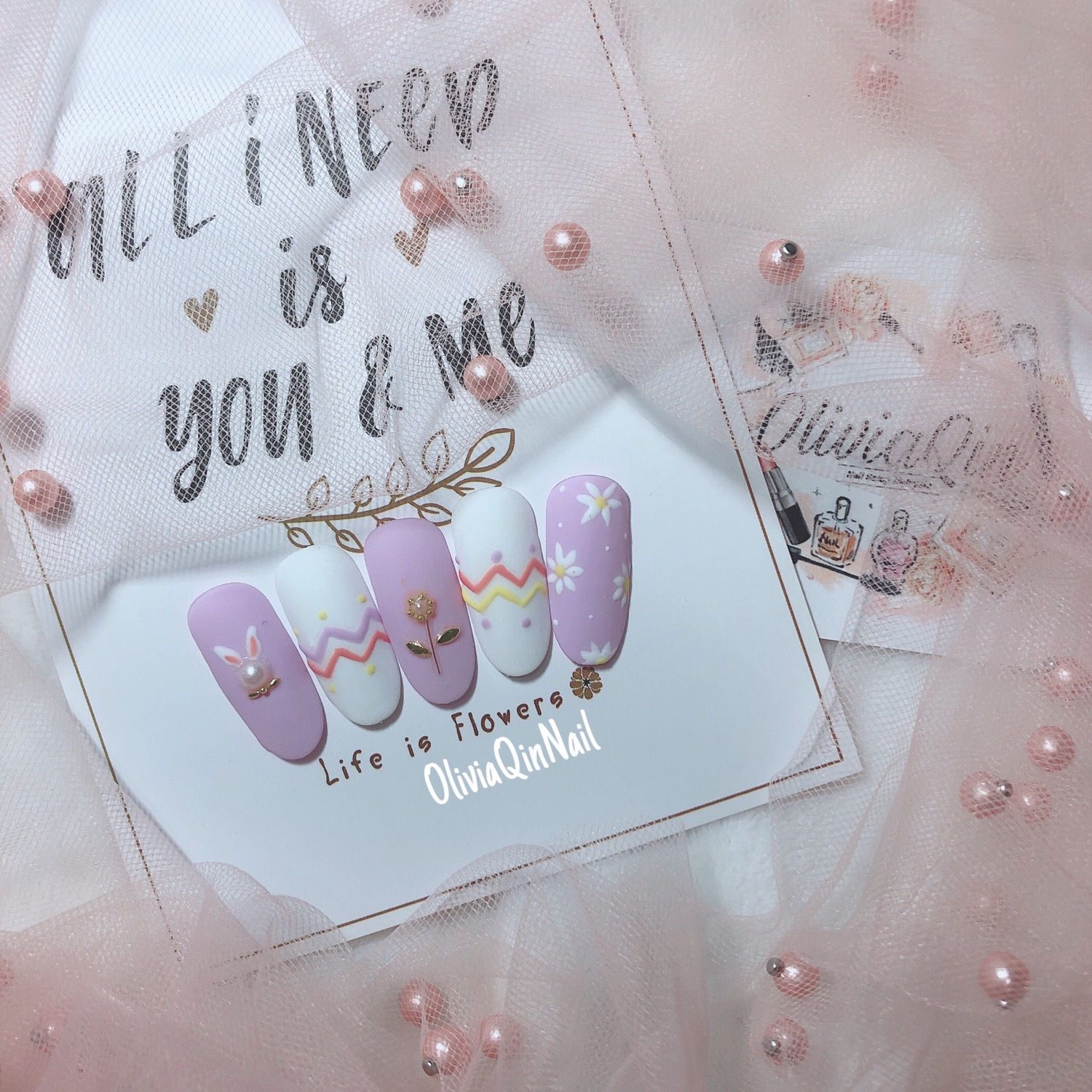 少女心紫色兔子美甲