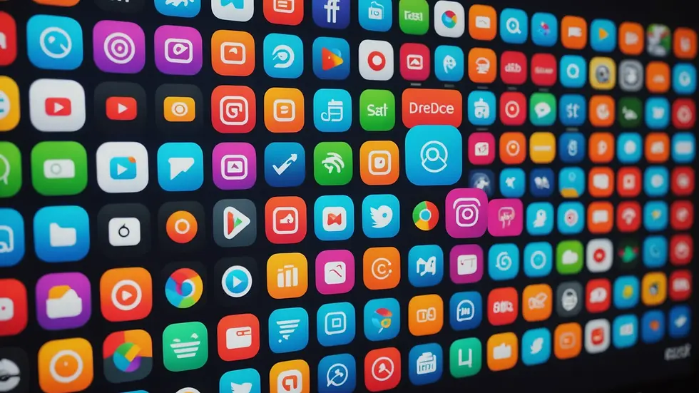 Close-up view of a vibrant digital screen displaying apps