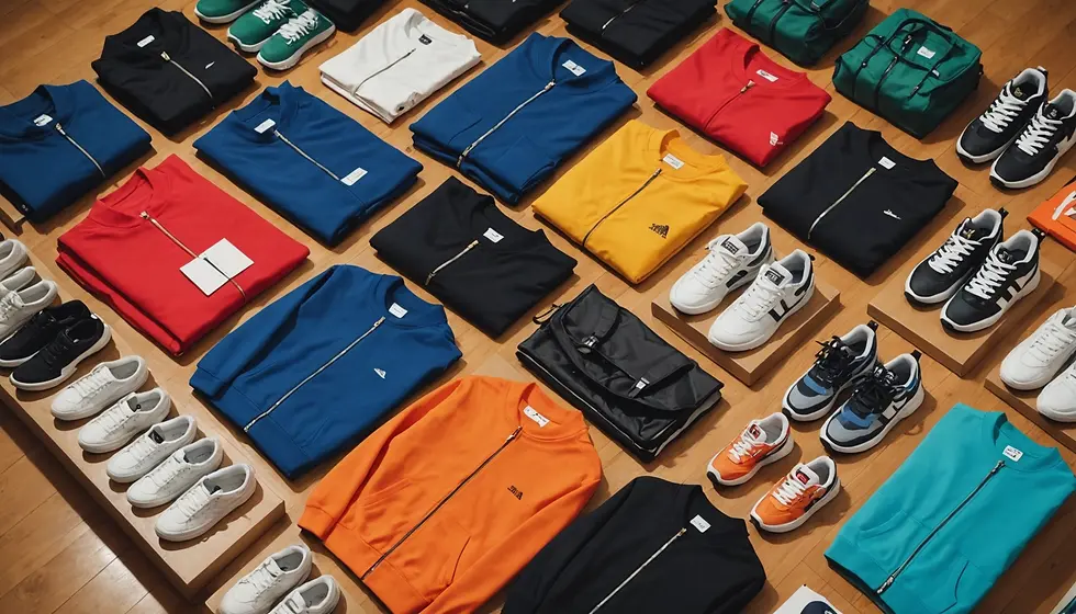 Close-up of a vibrant streetwear hoodie hanging on display