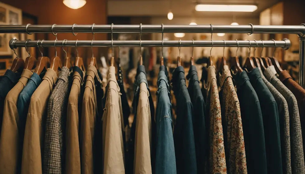 Wide angle view of vibrant clothing rack filled with contemporary fusion wear