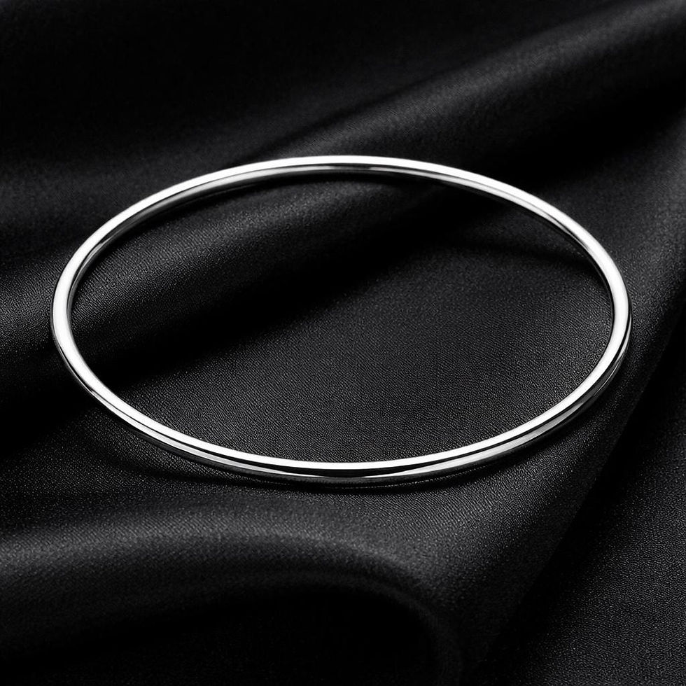 Thumbnail: 925 Sterling Silver Plated Bangle Bracelet, 3mm Smooth Minimalist Everyday Jewel