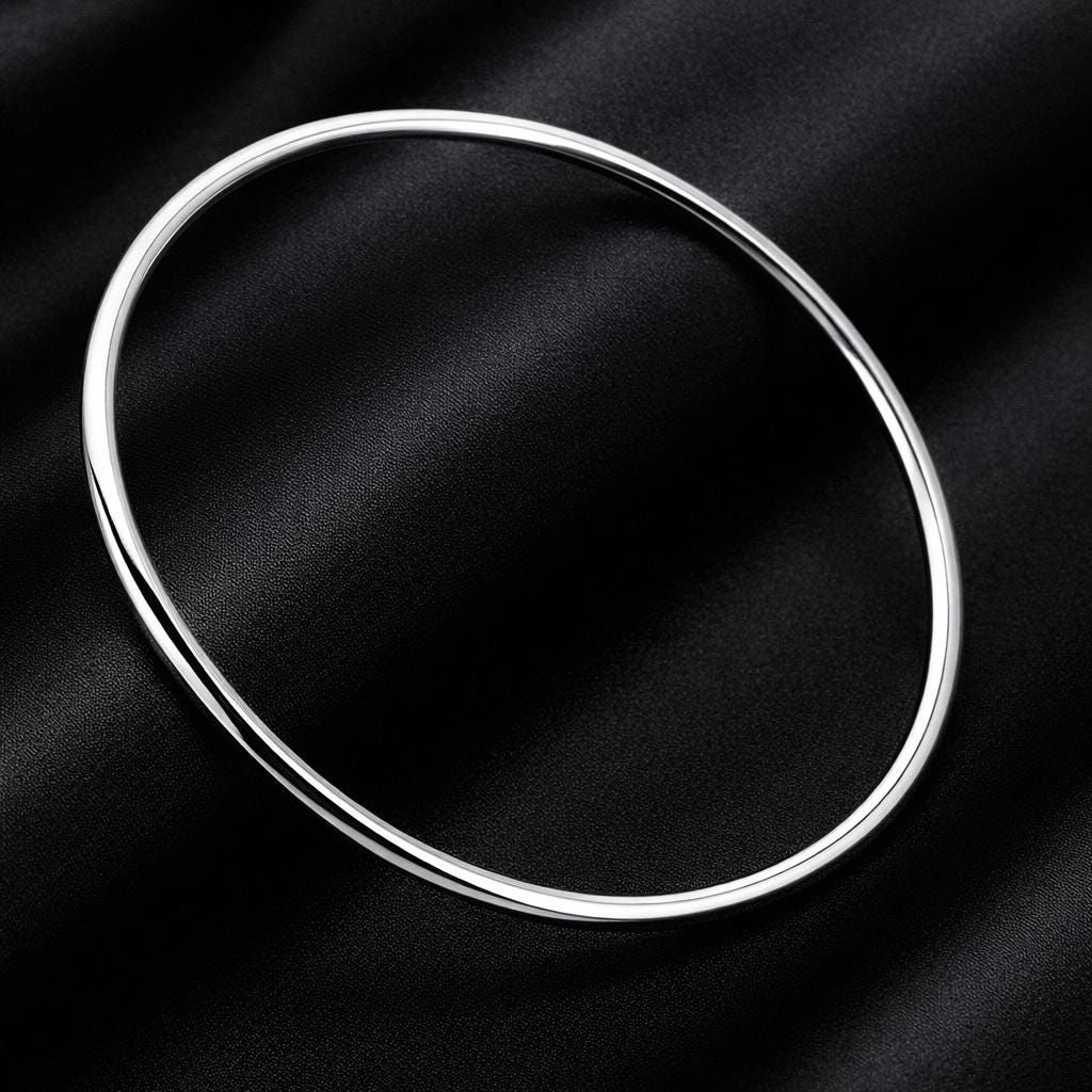 925 Sterling Silver Plated Bangle Bracelet, 3mm Smooth Minimalist Everyday Jewel