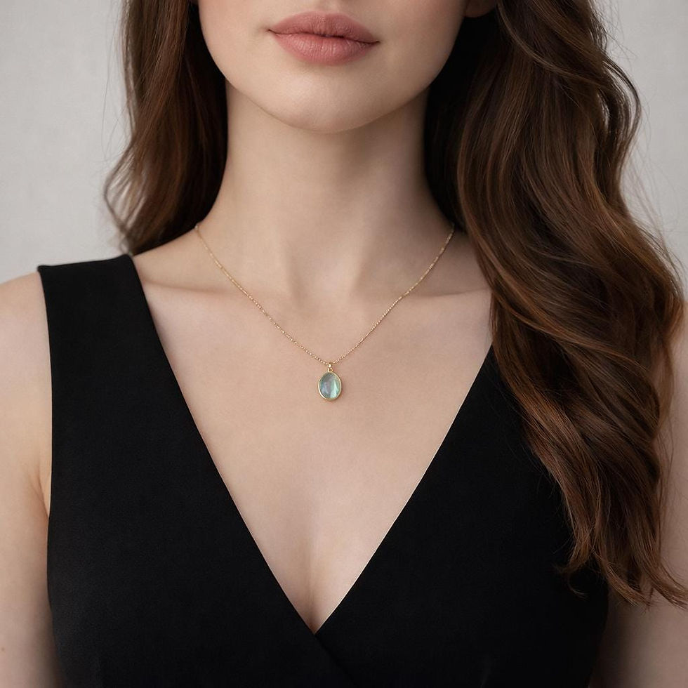 Thumbnail: 925 Sterling Silver Oval Sea Blue Cat Eye Pendant Necklace, Minimalist Lock Bone