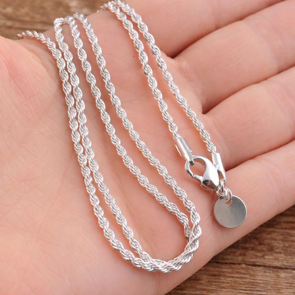 925 Sterling Silver Twisted Rope Chain Necklace Bracelet Set, Shiny Hip Hop Jewe