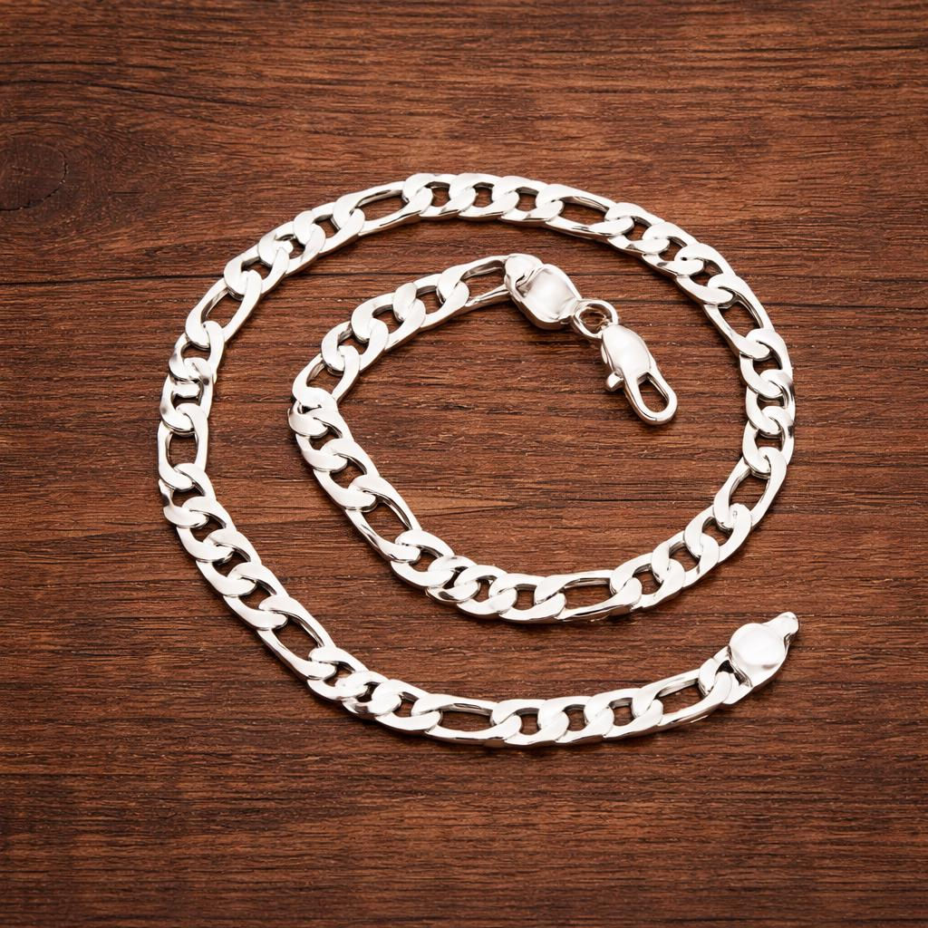 8MM Sterling Silver Plated Geometry Chain Necklace, Unisex Minimalist Jewelry
