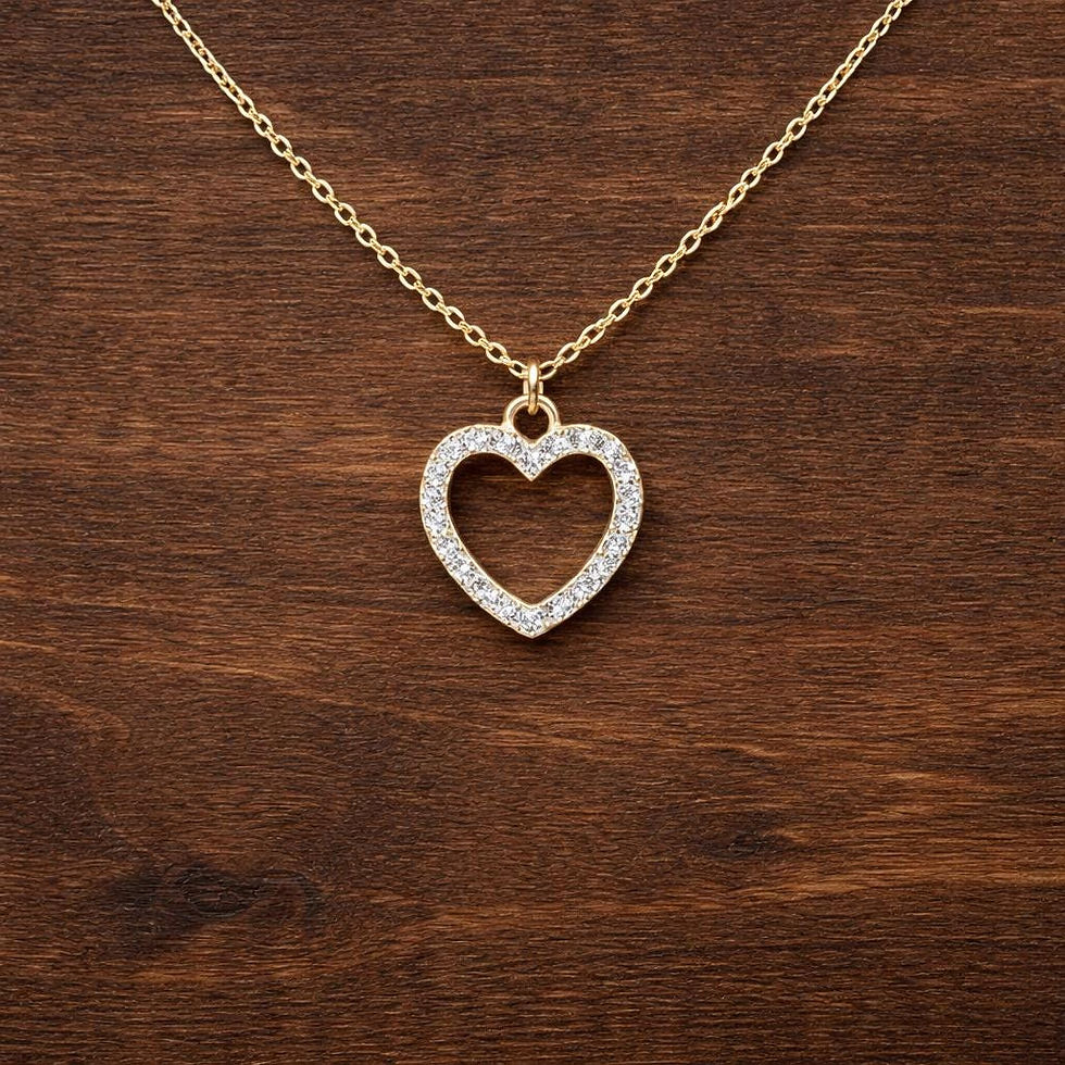 Thumbnail: Gold Pave Crystal Heart Necklace, Romantic Love Pendant, Elegant Women Jewelry