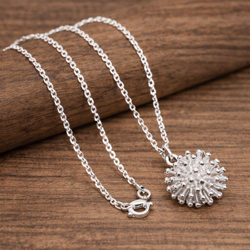 Sterling Silver Plated Coral Pendant Necklace, Ocean Inspired Elegant Jewelry