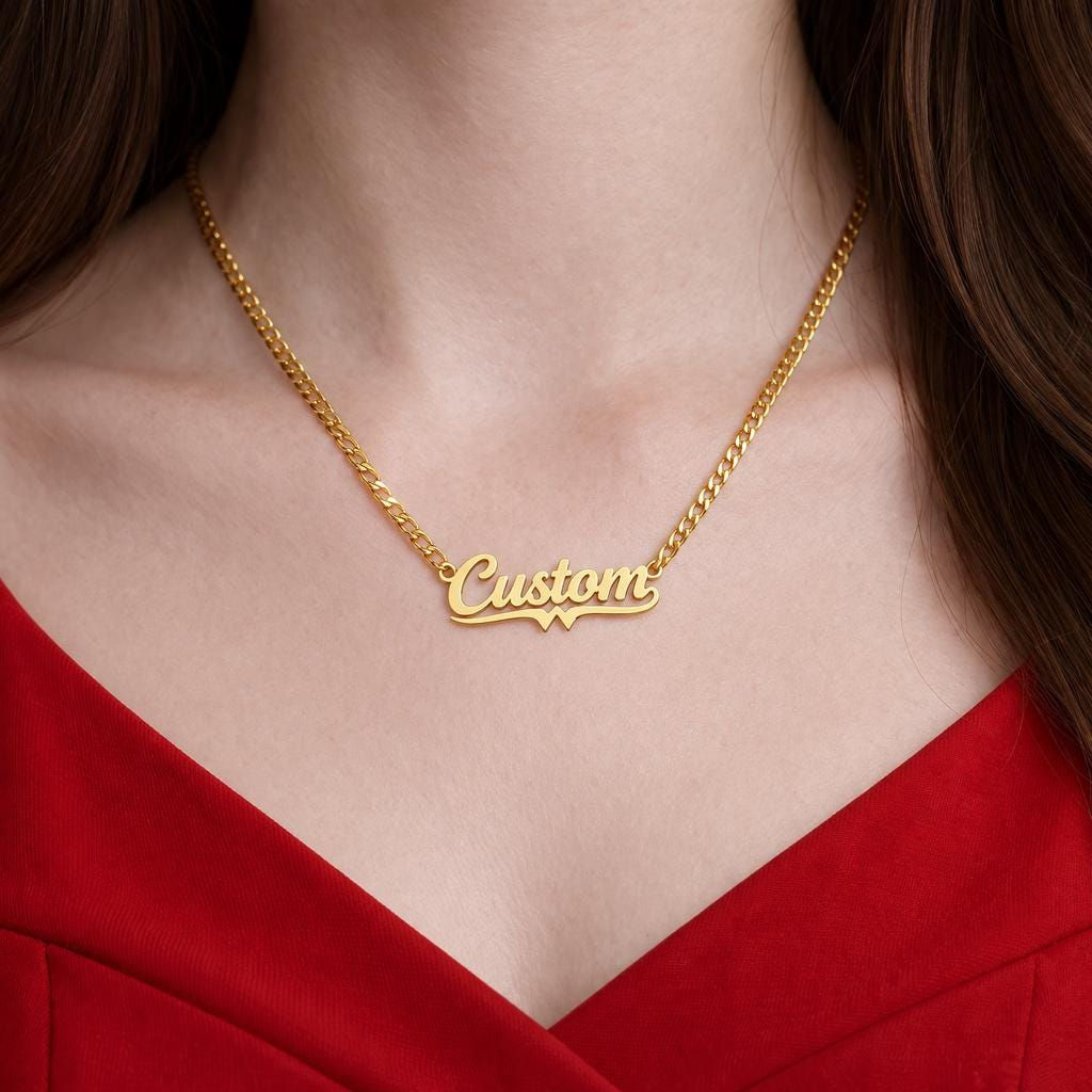 Custom Name Necklace, 18K Gold Plated Stainless Steel, Minimalist Chain