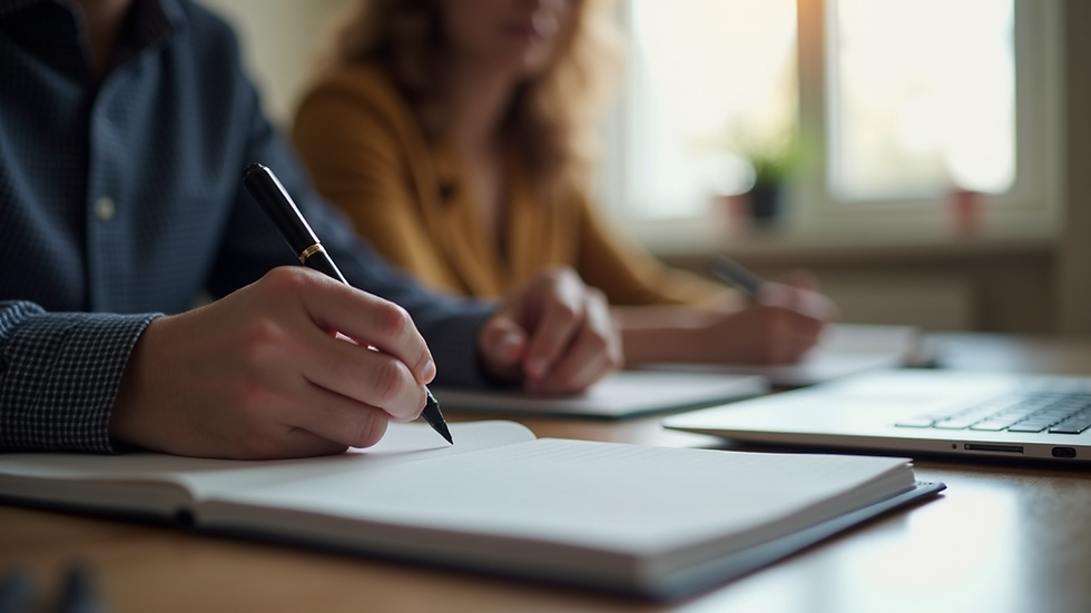 Close-up view of a person taking notes during a communication workshop