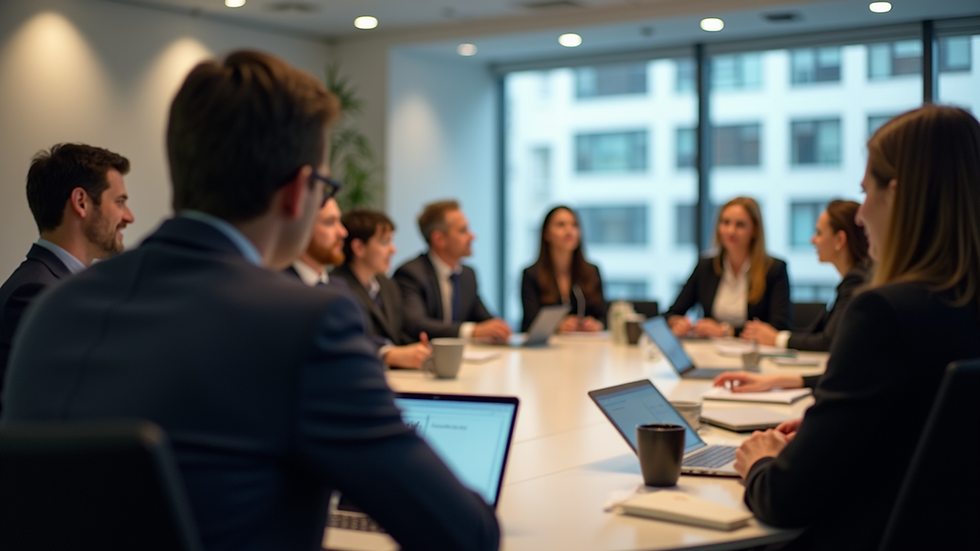 Eye-level view of a conference room with people engaged in a discussion