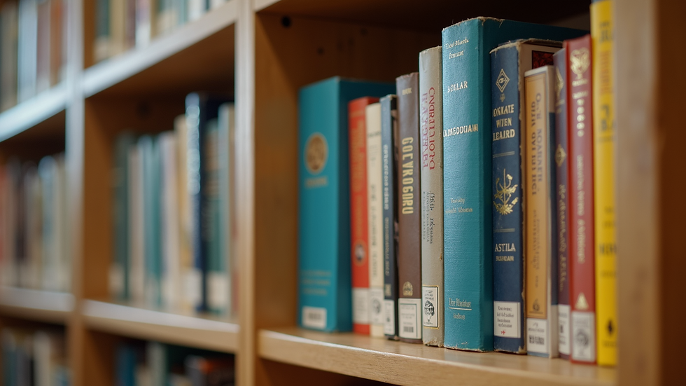 Close-up view of culturally diverse books on a classroom shelf