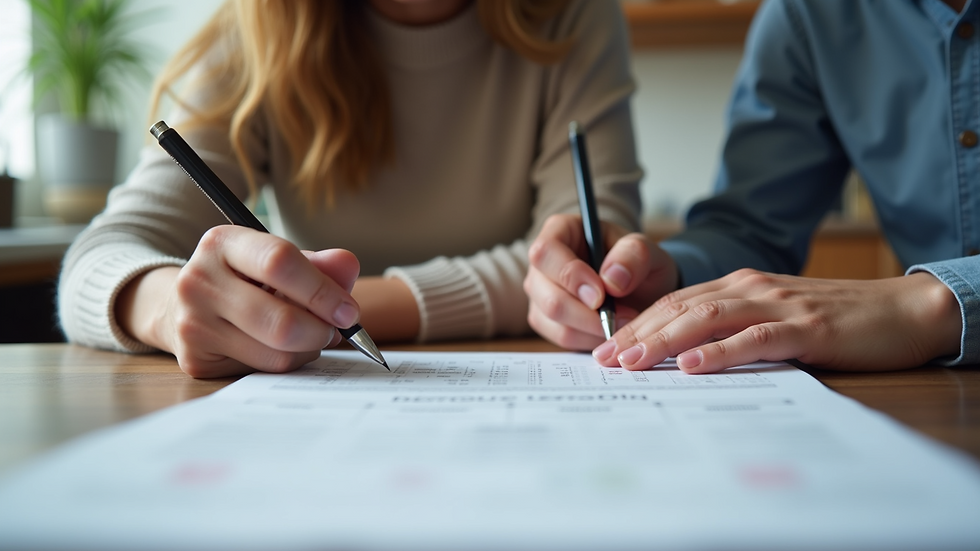Eye-level view of a teacher and parent reviewing an Individualized Education Program document