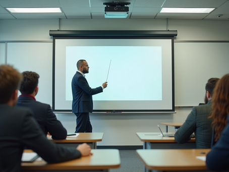 A group of educators listening to a powerpoint