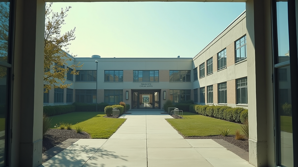Wide angle view of a school building