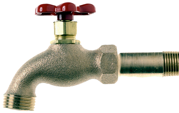 Image of an outdoor water tap with a red twist handle
