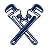 An illustration of two pipe wrenches making an "X" pattern.