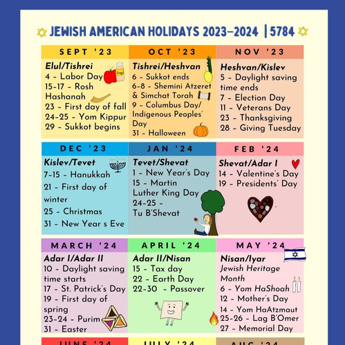Calendar magnet with all American and Jewish holidays | Danielle in Doodles