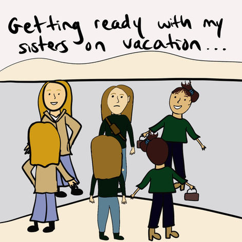 Superhero sisters: Mission find new jeans on vacation