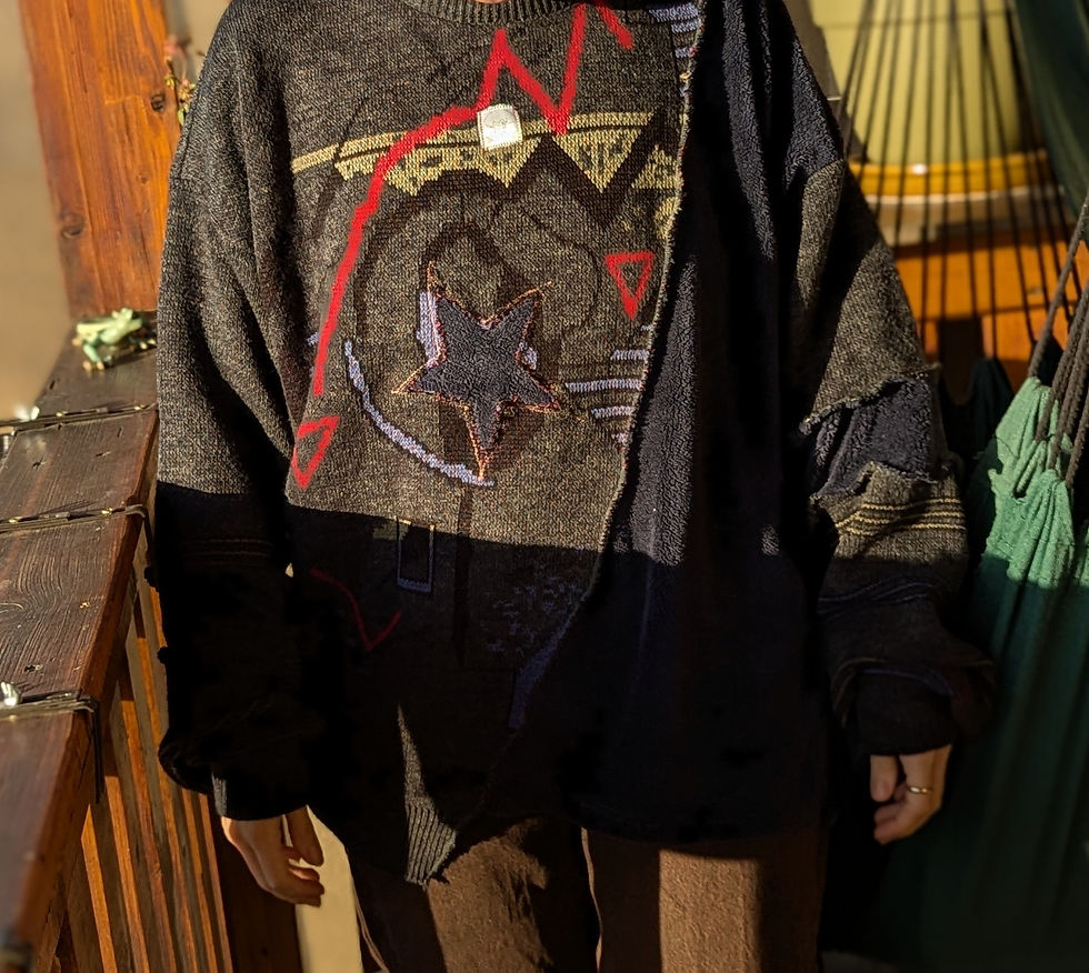 Miniaturbild: Patchwork Vintage Strickpullover mit Sternen 