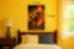 Tyrannosaurus Tyrannosaurus decorative wall poster created by Lochlainn Seabrook shown on yellow wall