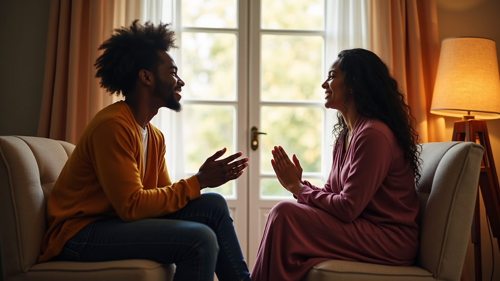 Eye-level view of a cozy counseling room with two chairs facing each other