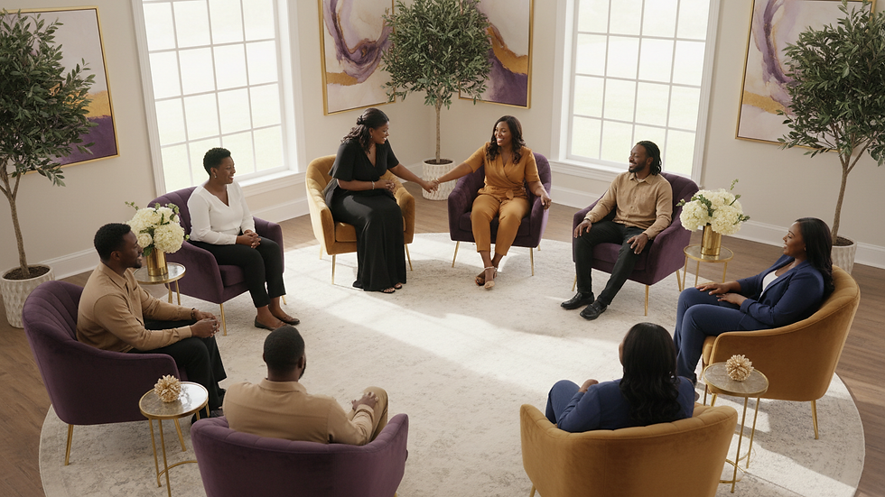 High angle view of a circle of chairs set up for a group discussion in a bright room