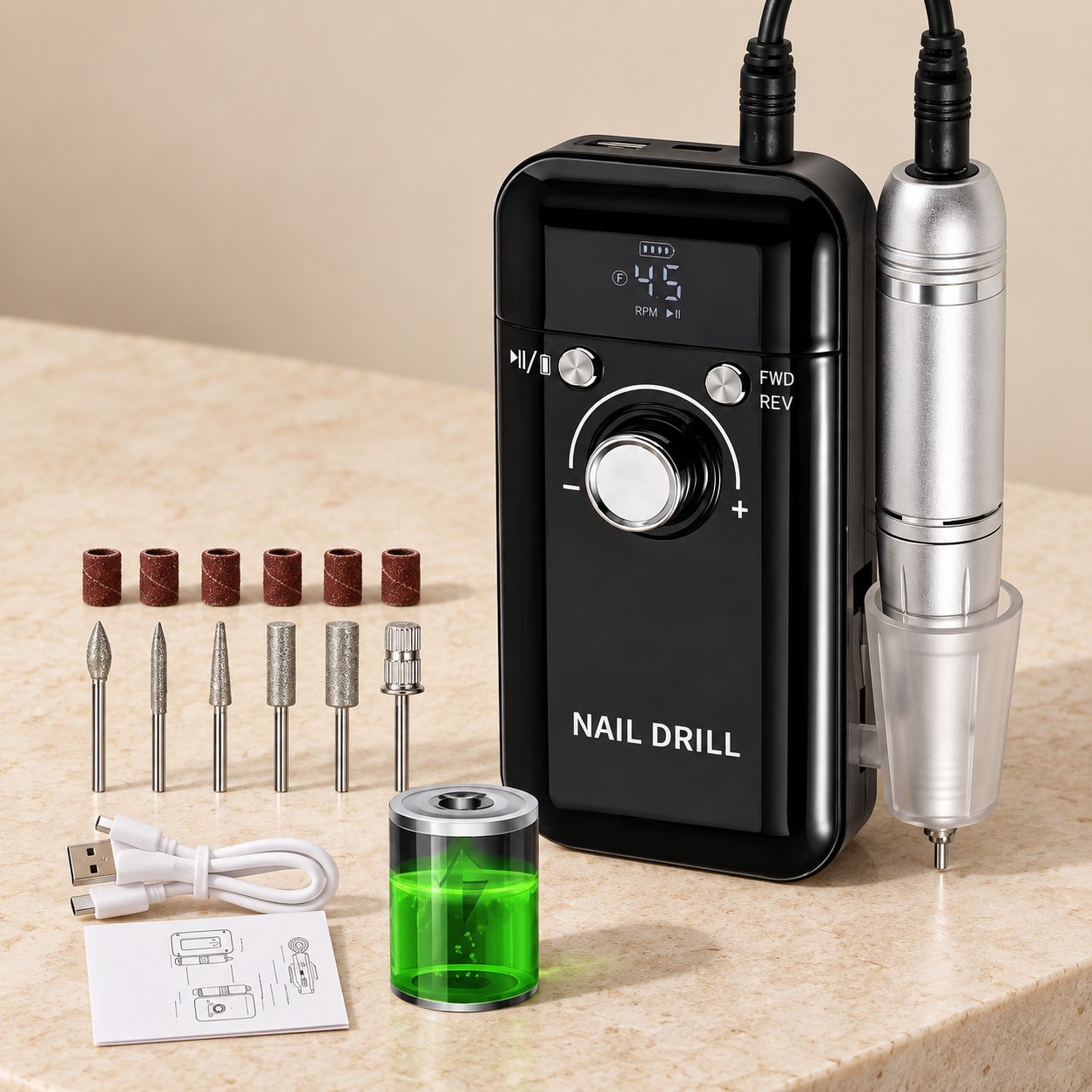 BARRENO RECARGAB 45RPM BLACK V6 PX