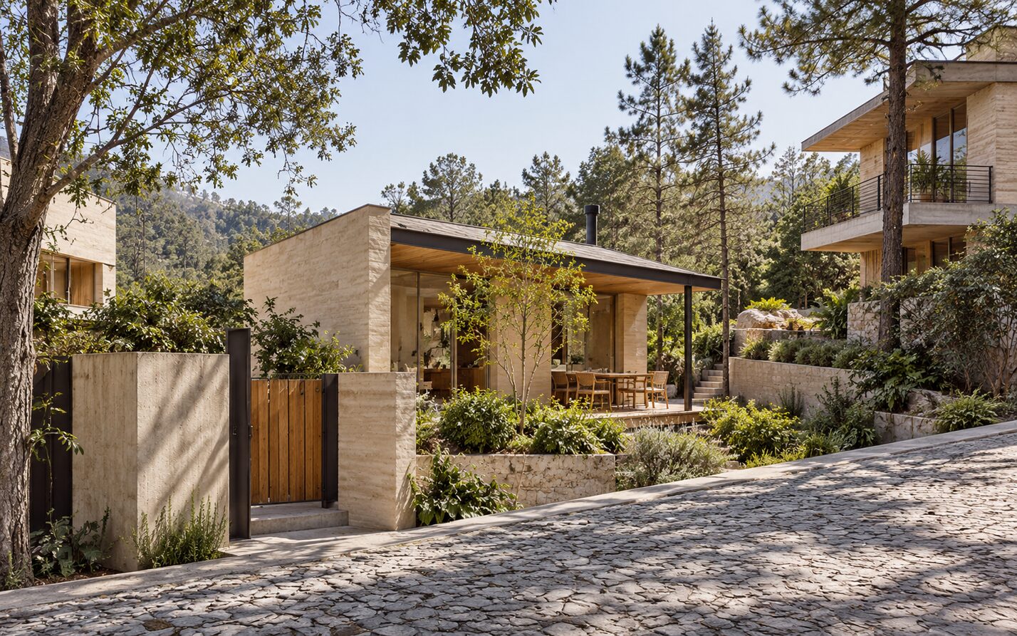 Casa abierta al paisaje con áreas privadas protegidas de las vistas vecinas.