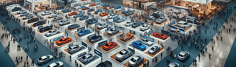 DALL·E 2023-12-18 17.56.20 - An aerial view in a 16_9 aspect ratio of an auto show inside 