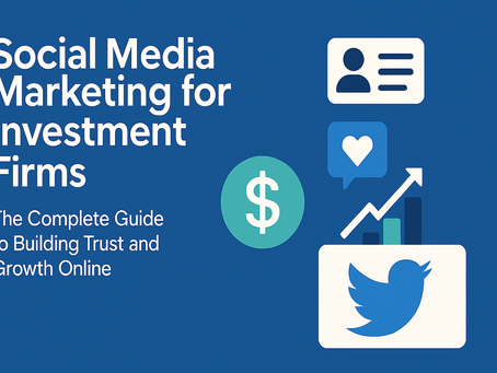 Social media marketing for investment firms illustrated through digital growth icons and online engagement visuals in a clean, professional banner format.