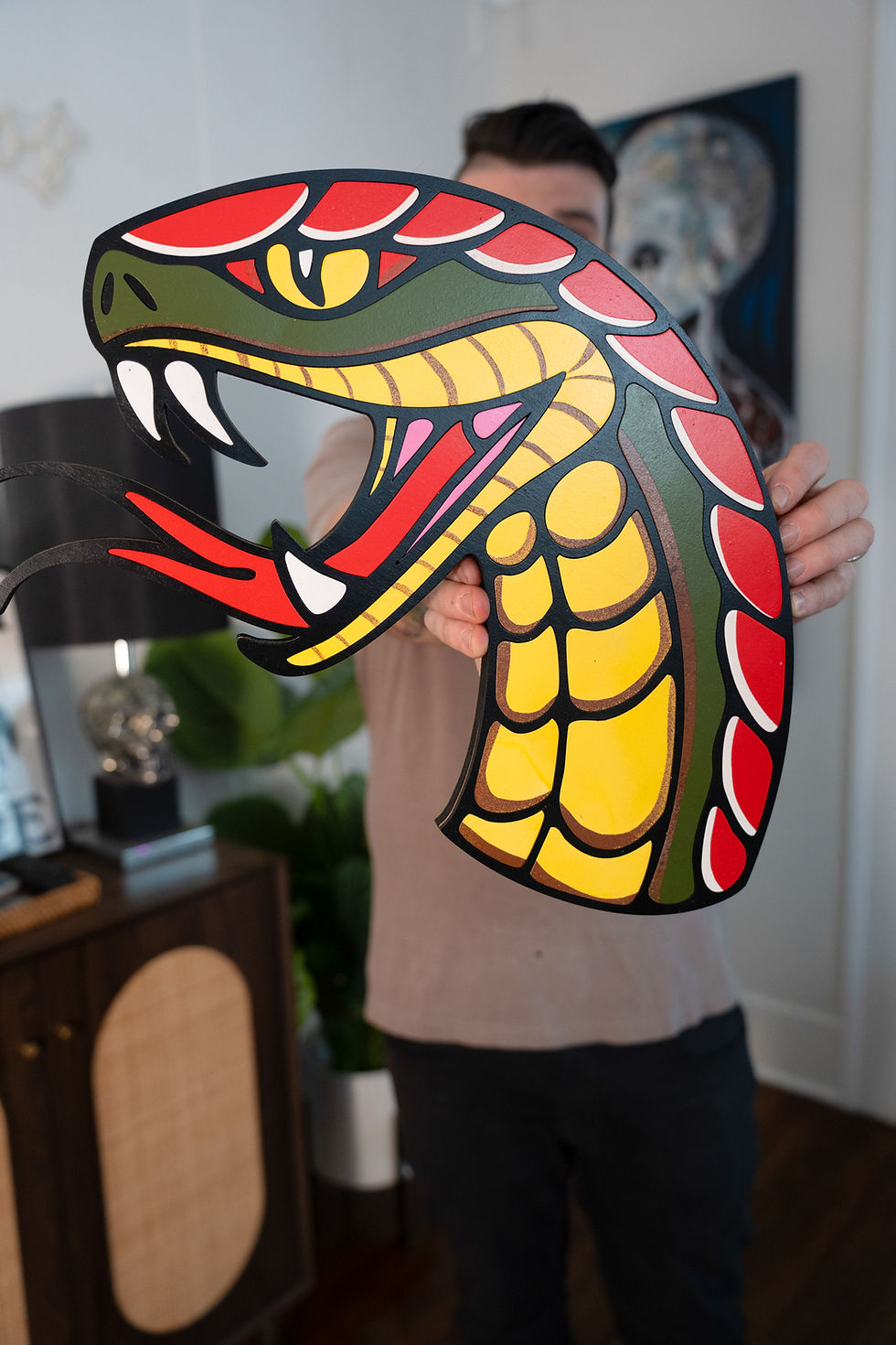 Thumbnail: XL Flash Snake Head Wooden Wall Hanging
