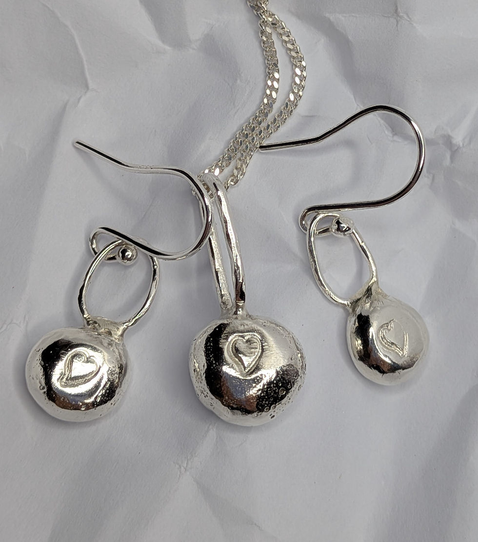 Thumbnail: Silver Heart Nugget Pendant & Earring set