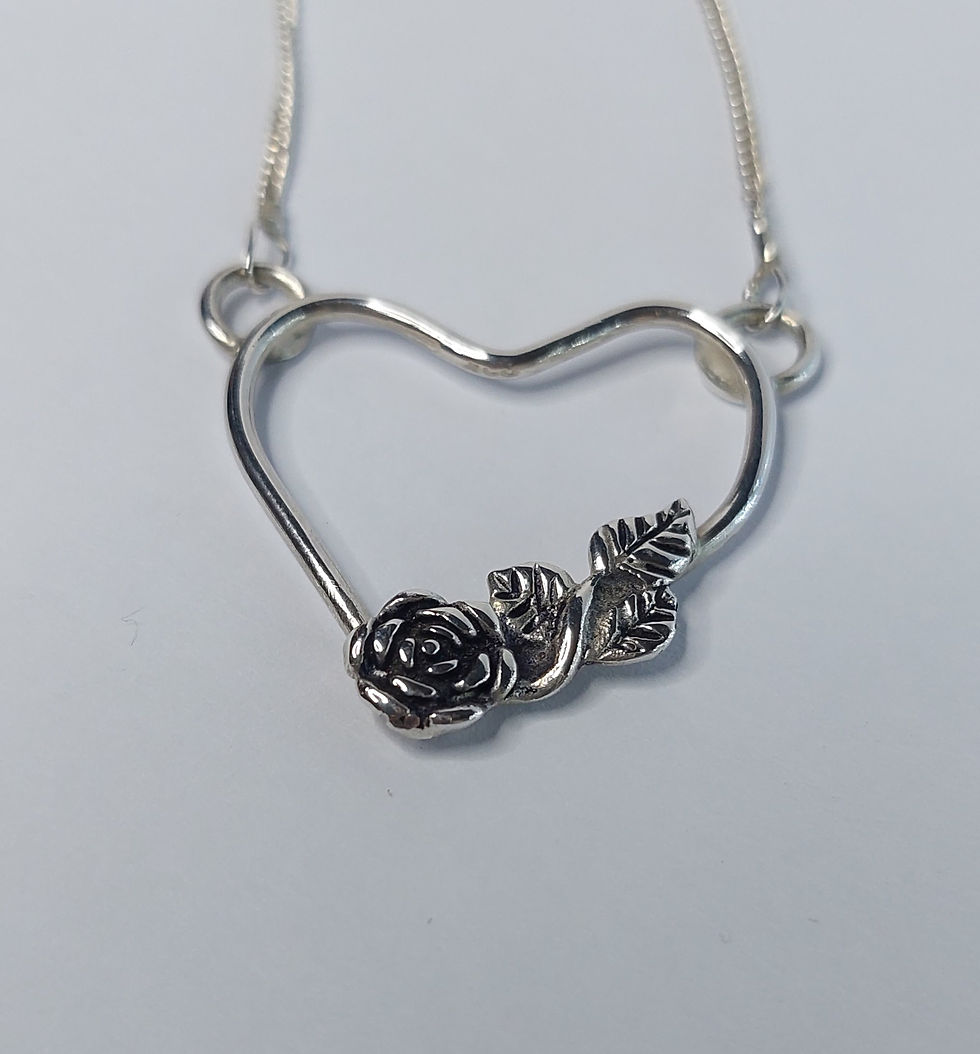 Thumbnail: Sterling Silver Solid Heart & Rose Pendant 