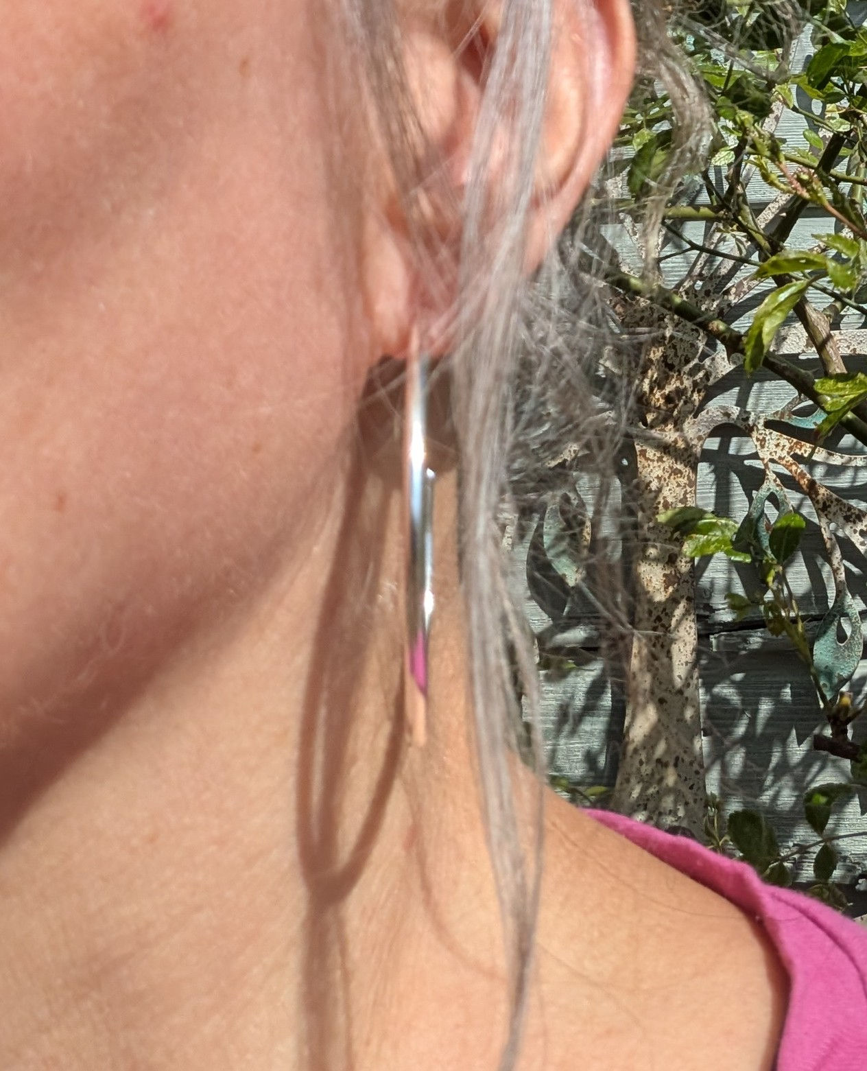 D Shaped Sterling Silver Hoop Earrings 