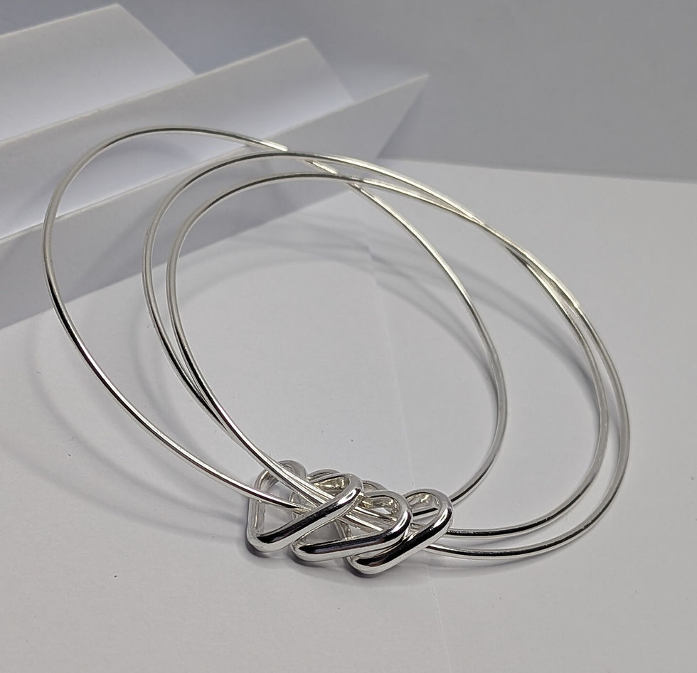 Thumbnail: Sterling Silver Triple Heart Charm Bangle