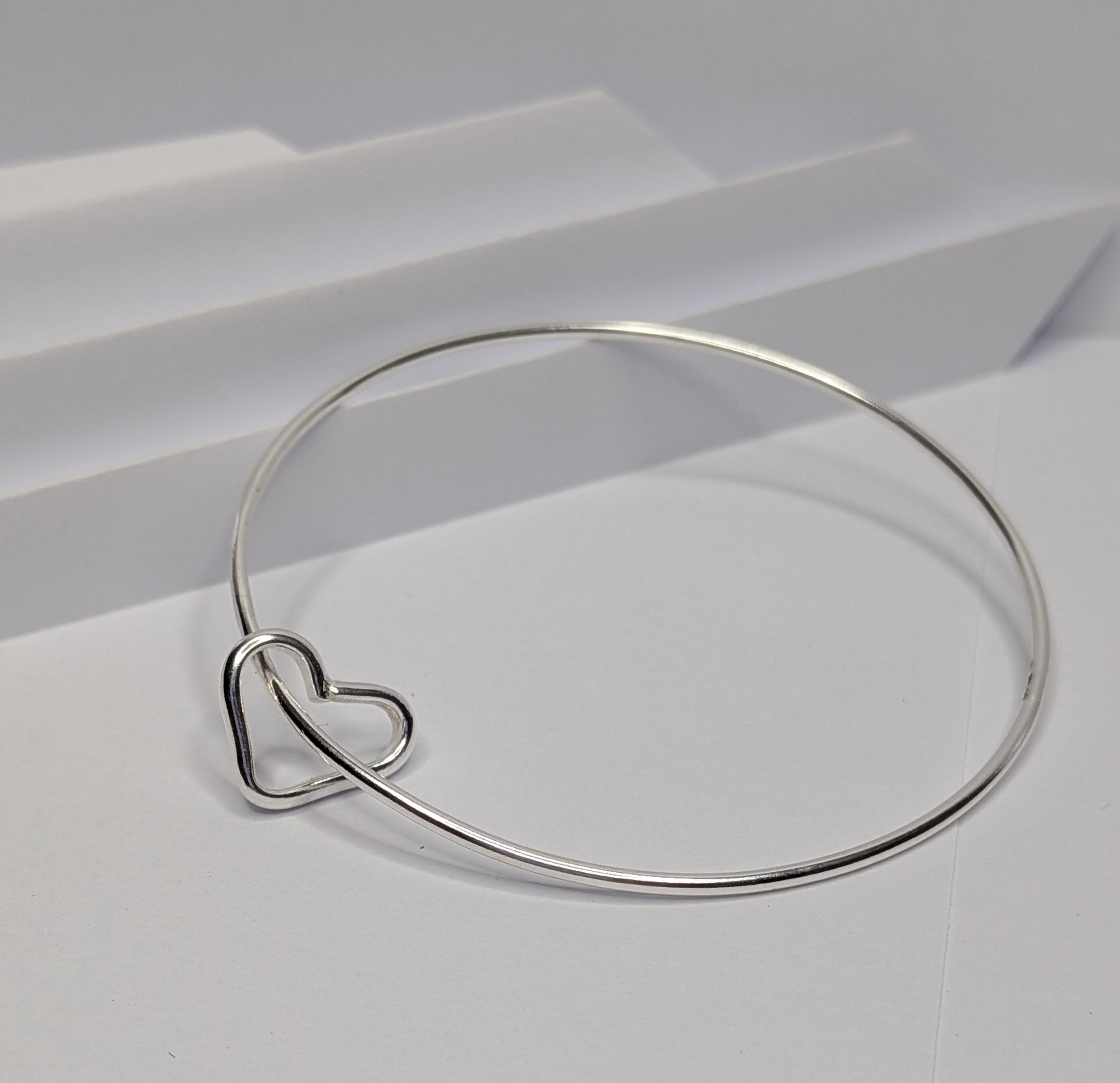 Sterling Silver Heart Charm Bangle 