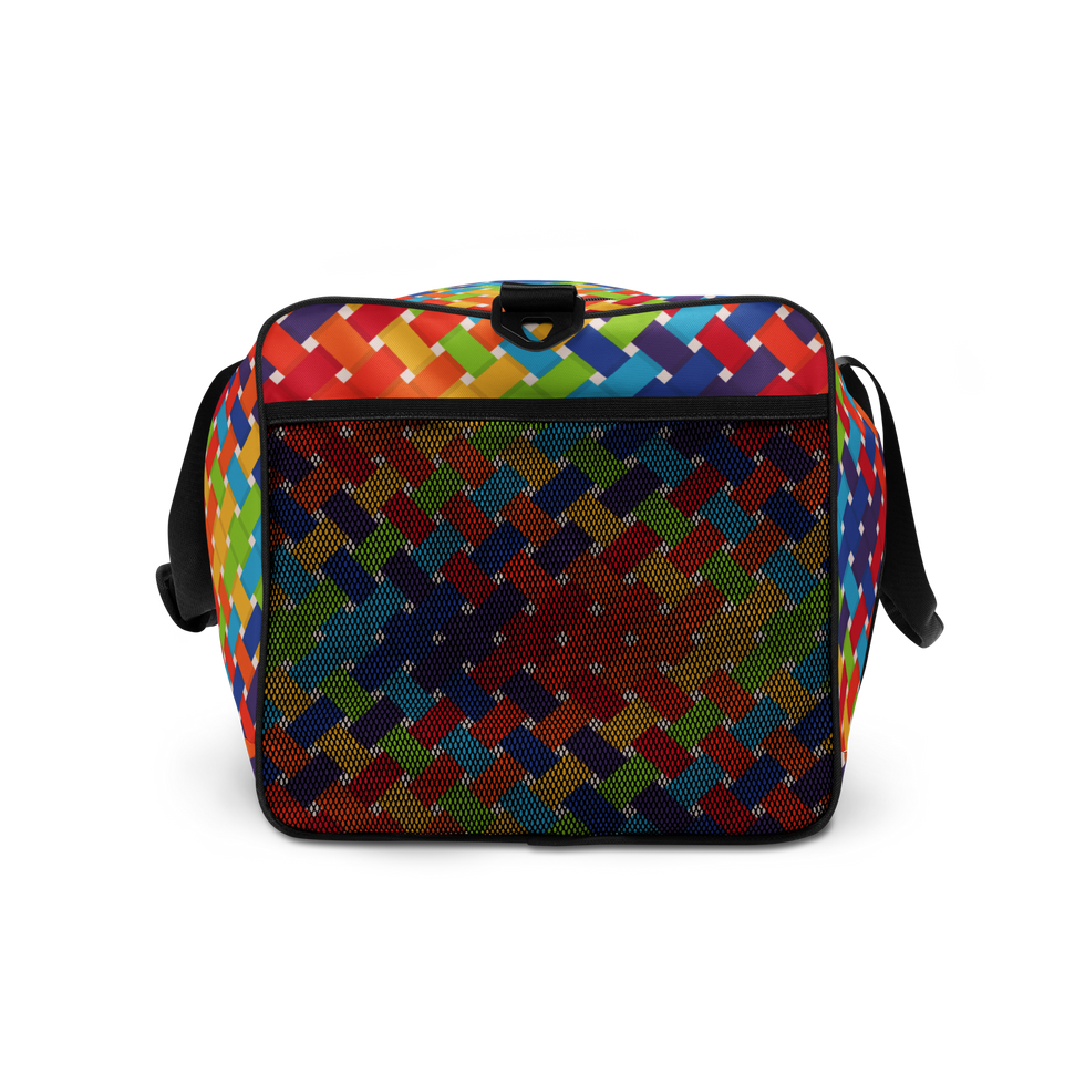 Rainbow Roadtripper Duffle by This Gay Tee - LGBTQ+ travel bag with all-over rainbow weave pattern design