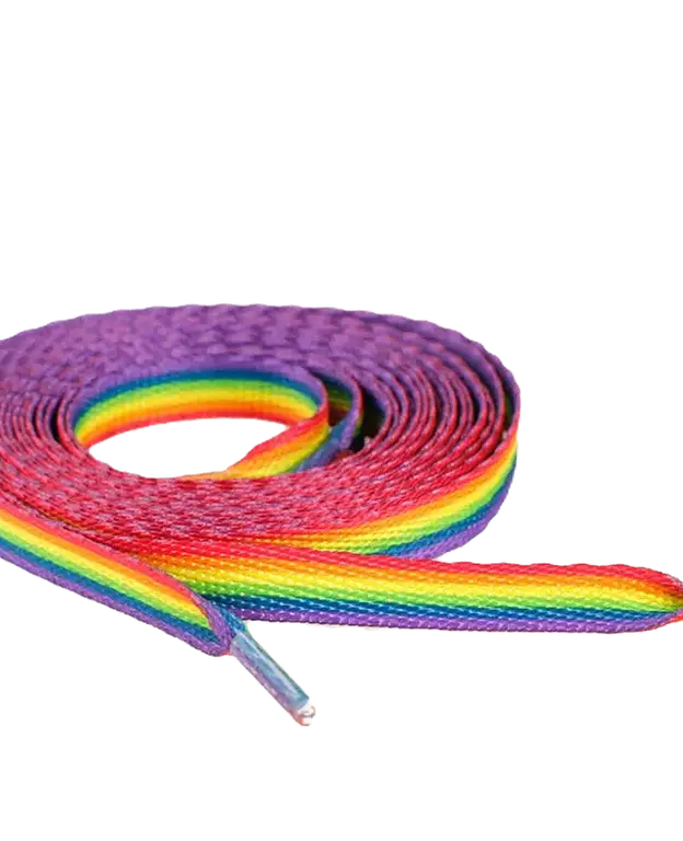 Rainbow Flag Shoelaces featuring bold rainbow stripes inspired by the LGBTQ+ pride flag.